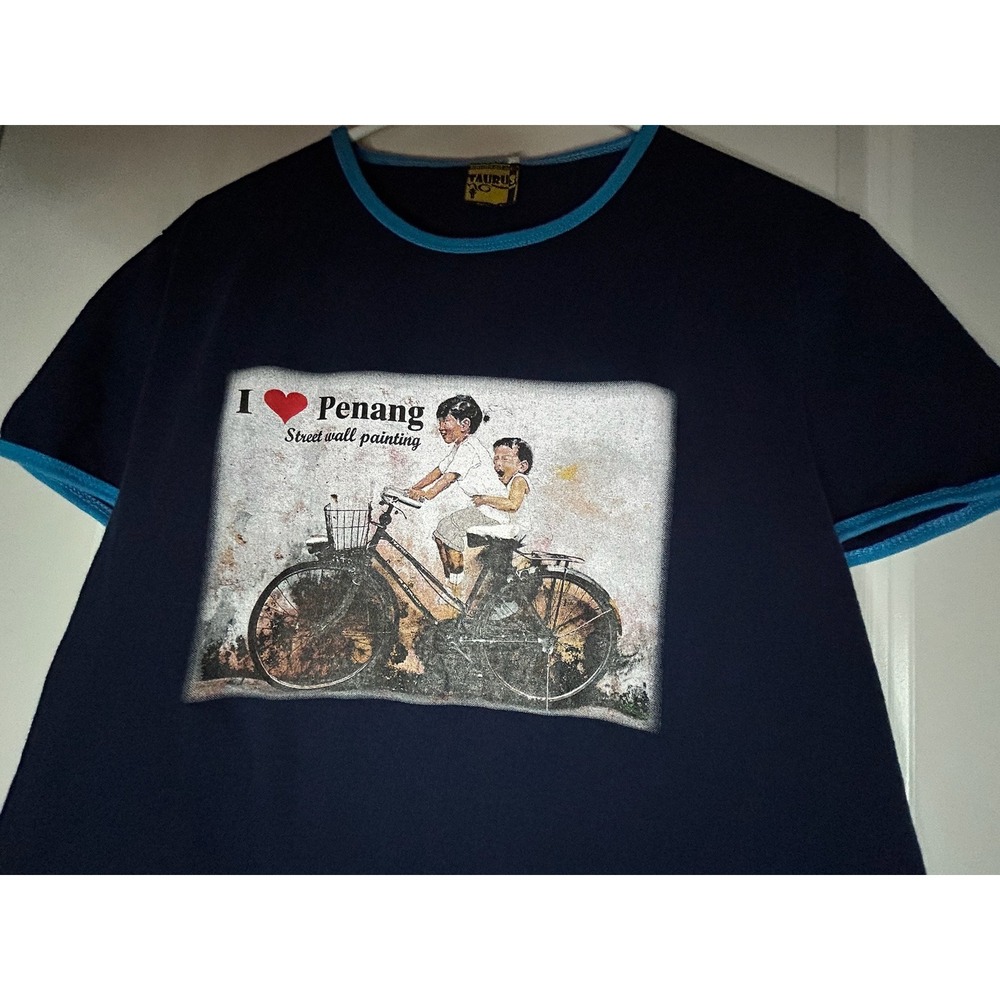 Vintage 90's "Little Children On A Bicycle" Penang Street Art Mural T-Shirt Sz M